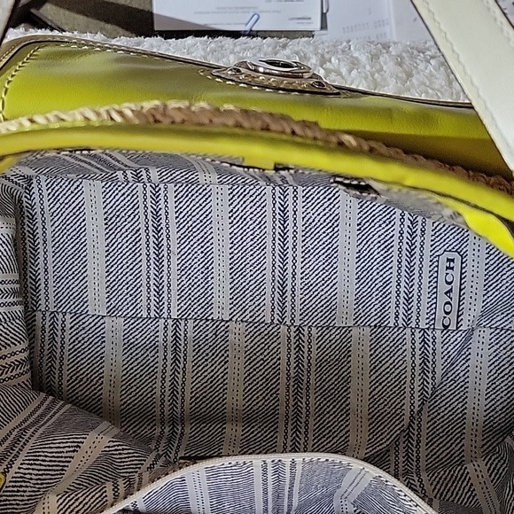 Coach Straw/Leather Lime Tote - Picture 3 of 6